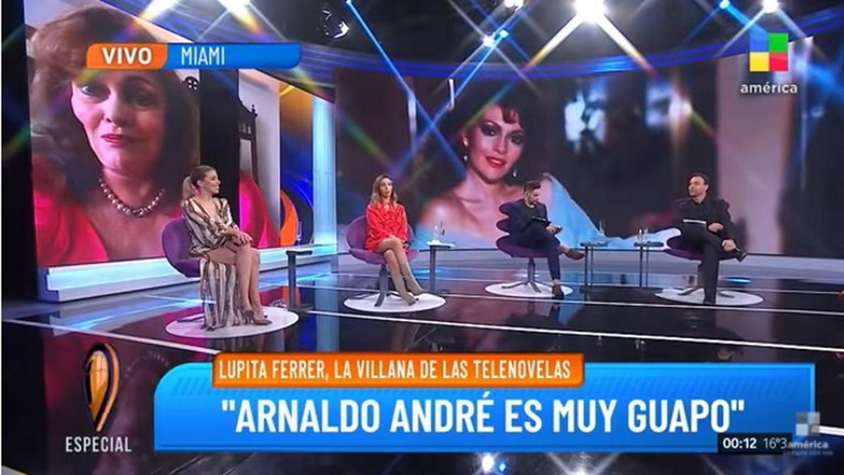 Lupita Ferrer en diálogo con la versión nocturna de Intrusos. A la izquierda, la Lupita actual. A la derecha, la Lupita de los '80 y '90 en su máximo esplendor.
