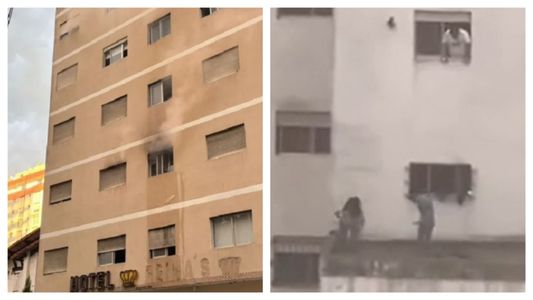 Dramático video: se arrojaron del segundo piso de un hotel para salvarse de un incendio