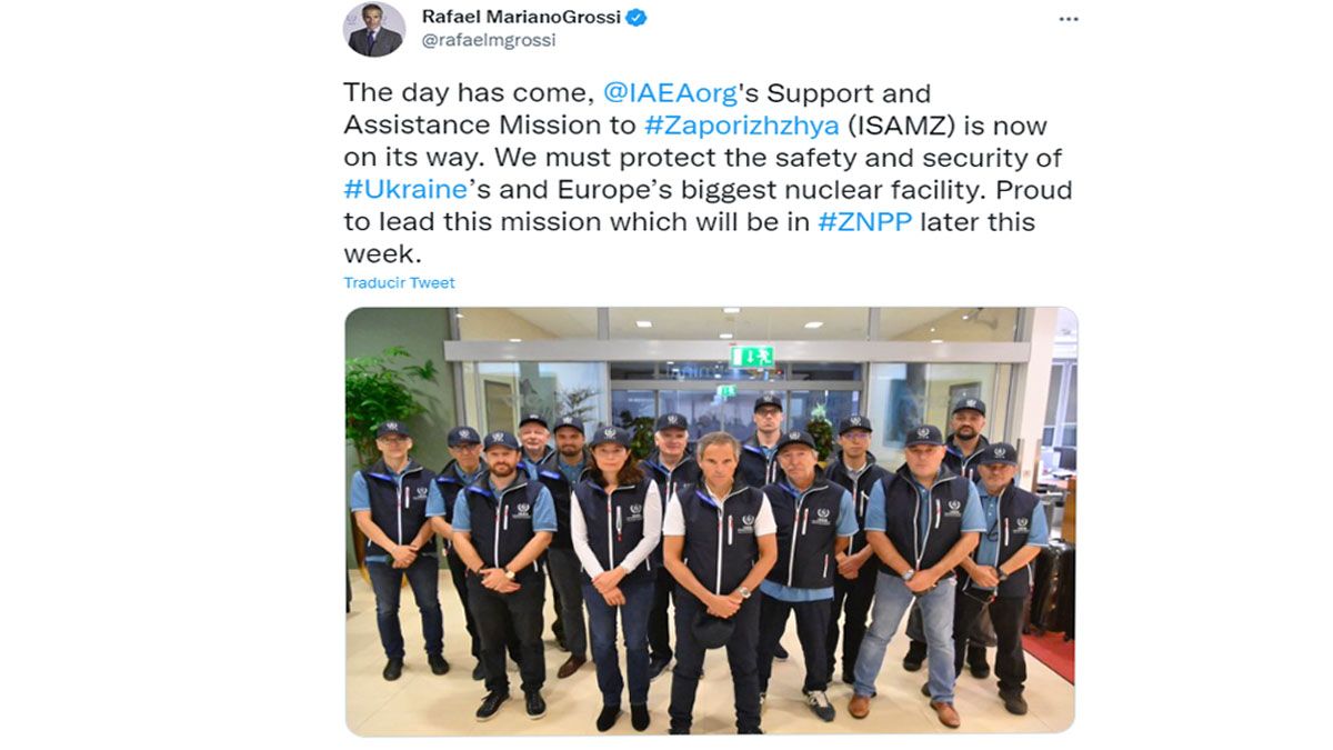 Rafael Grossi logró que una comisión de la OIEA supervise la seguridad de la central de Zaporiyia en el lugar (Foto: Cuenta de Twitter de Grossi)