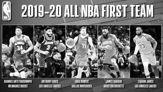 Doncic, Harden, LeBron, Antetokounmpo y Davis integran el quinteto ideal de la temporada en la NBA