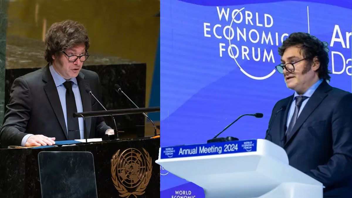 Milei en el Foro de Davos y en Naciones Unidas. El ideario libertario y advertencias al mundo sobre el avance del socialismo y el estado en contra del capitalismo. (Foto: A24.com)