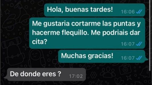 Pidió turno por WhatsApp para la peluquería, pero recibió una respuesta que se volvió viral