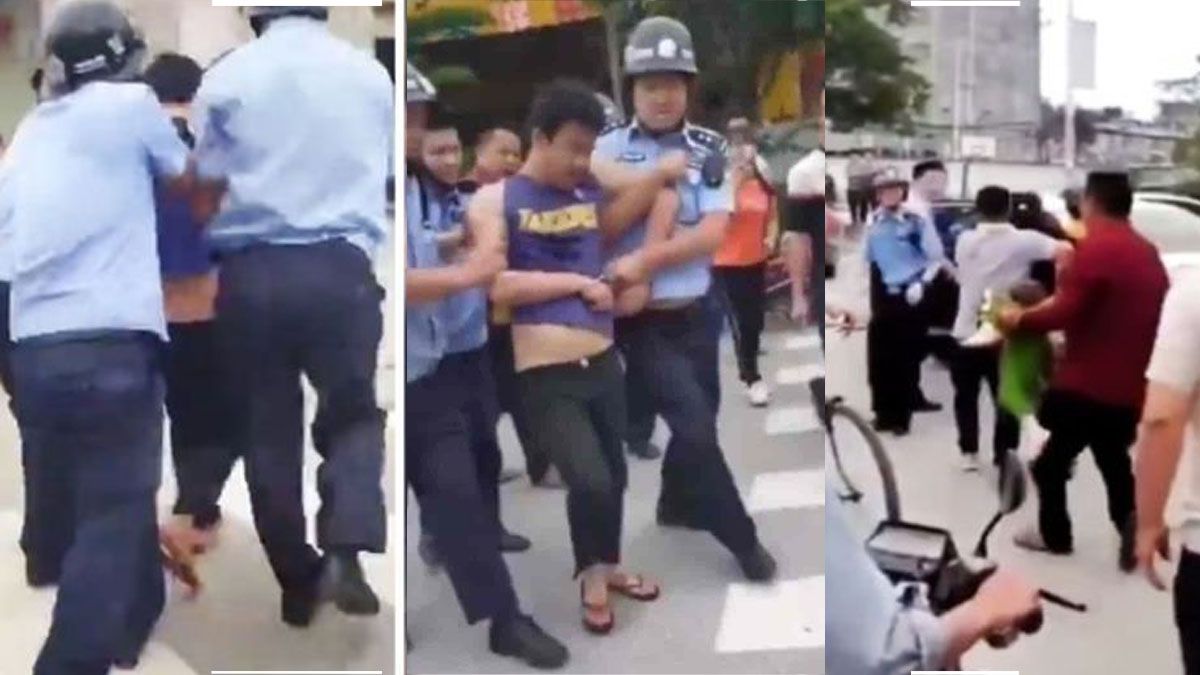 Secuencia de cuando se llevan detenido al atacante de las personas en la guerder&iacute;a china. (Foto: Gentileza Daily Mail)