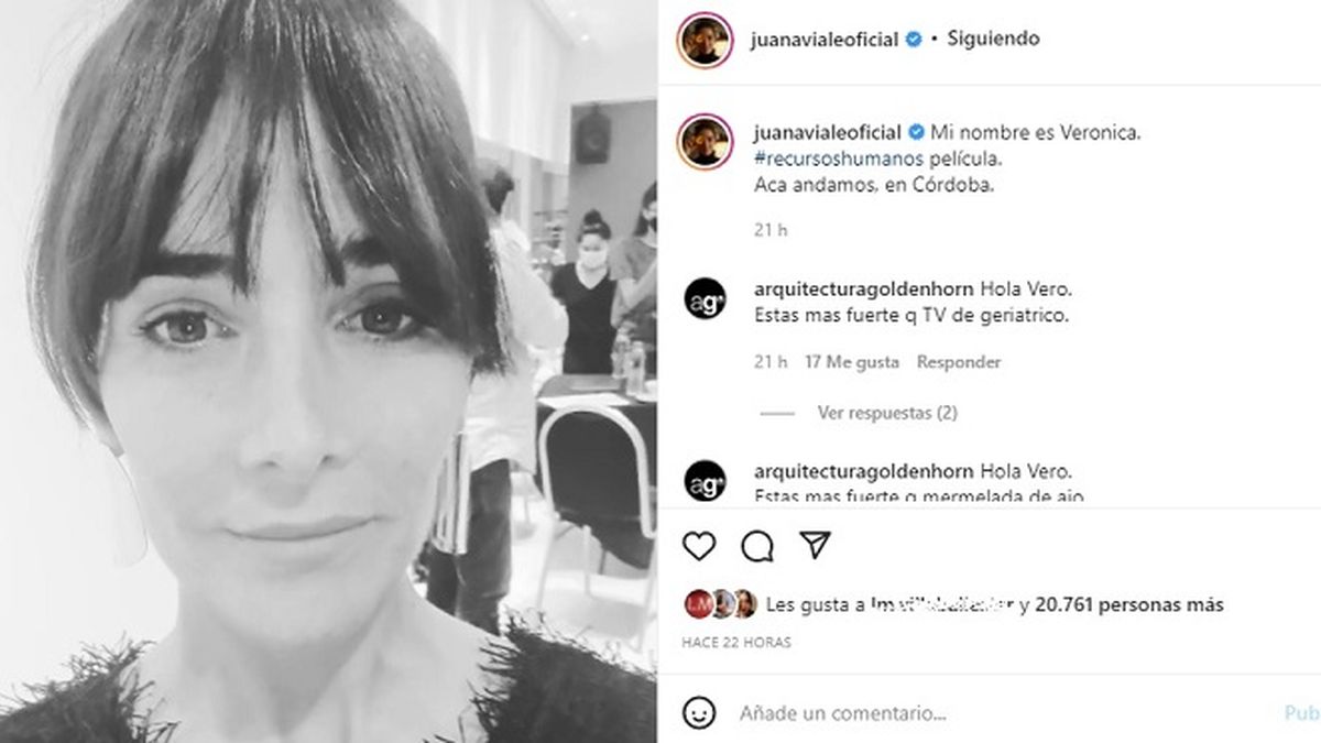 El posteo de Juana Viale con el que mostró el flequillo que se hizo para rodar la película Recursos Humanos. 