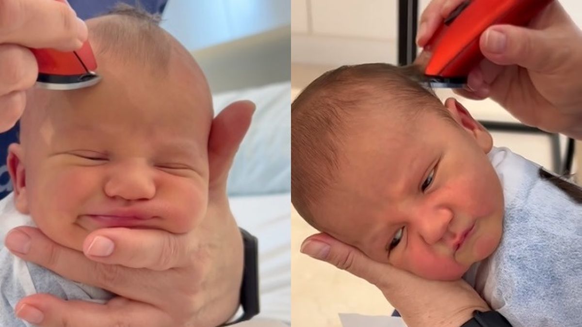 El primer corte de pelo de Luca Cubero con 4 d&iacute;as de vida.&nbsp;