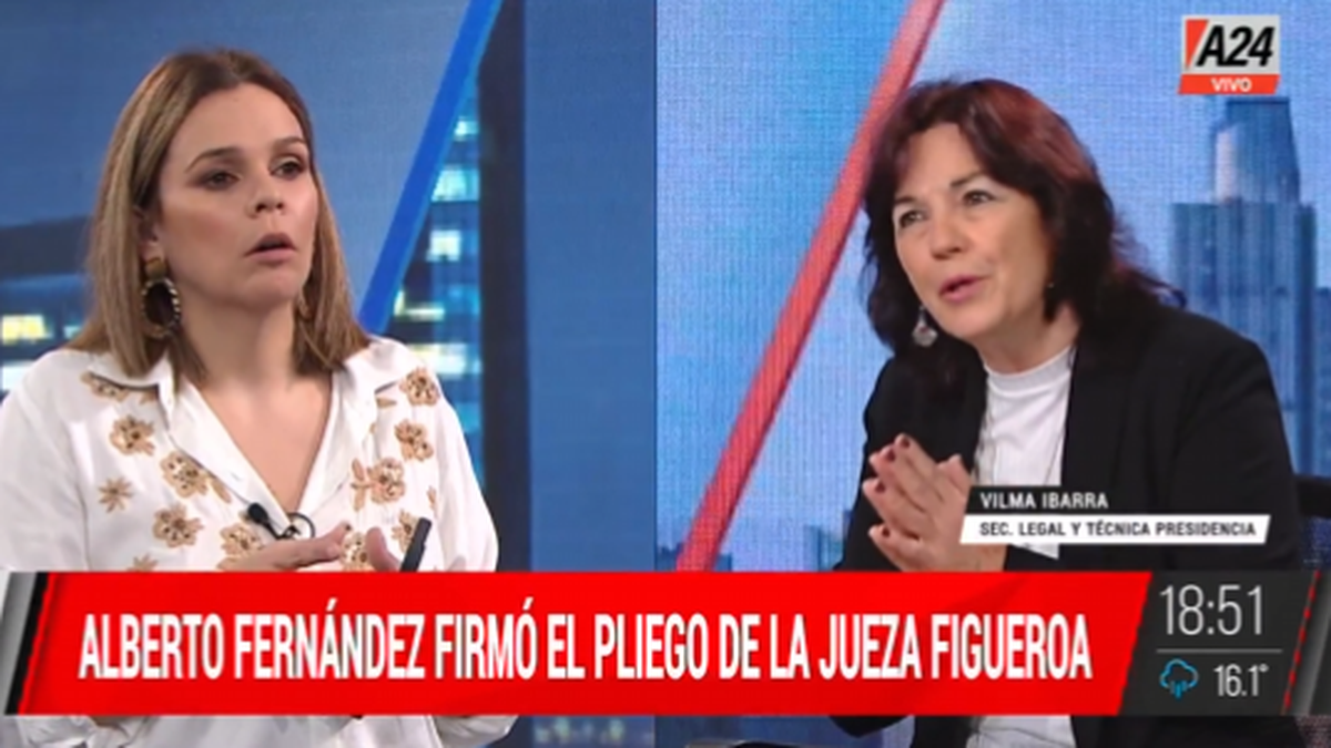 Vilma Ibarra defendió el decreto con el pliego de la jueza Ana María Figueroa: La Corte Suprema no tenía facultades para apartarla. (Captura)