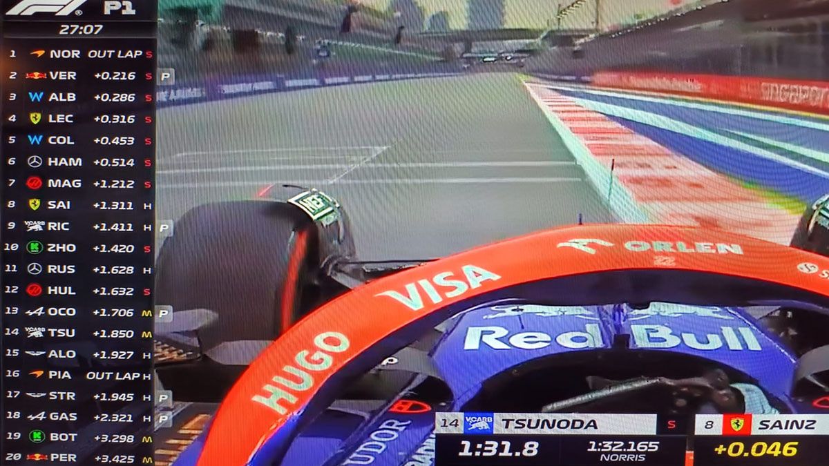 Franco Colapinto en las primeras pr&aacute;cticas l&iacute;bres en Singapur. En un momento estuvo quinto en la clasificaci&oacute;n. (Foto: Captura de TV)