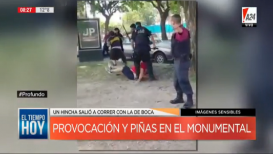 Salió a correr con la camiseta de Boca por la puerta del Monumental y terminó a las piñas