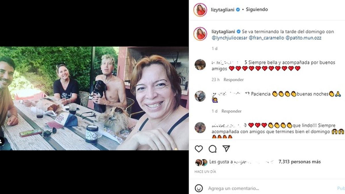 Solterísima, Lizy Tagliani disfruta los fines de semana rodeadas de amistades que le hacen el aguante. 