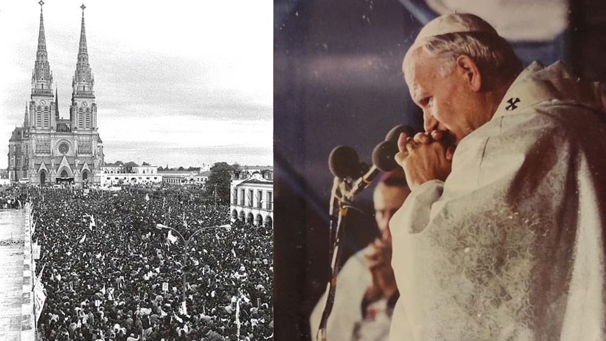 Juan Pablo II en la Basílica de Luján. Celebró misa en donde estará León XIV en noviembre. ( Foto: A24.com)