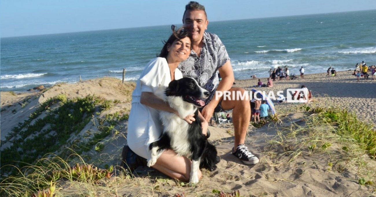 El primer día de playa de Cecilia Milone y Nito Artaza tras superar el covid y en compañía de su mascota Diego
