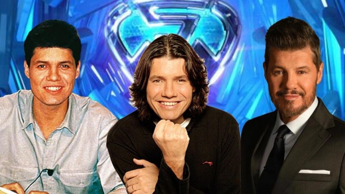 El conductor de tv Marcelo Tinelli en tres etapas de su carrera.