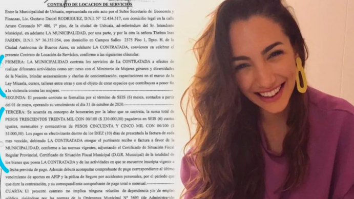 Feinmann mostró el contrato de Thelma Fardin con el gobierno de Ushuaia por 330 mil pesos