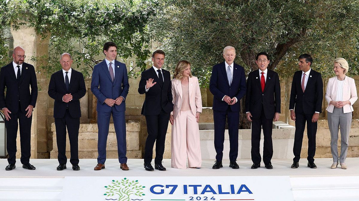 La foto de familia de la cumbre del G7 a la que se sumará Javier Milei. (Foto: Gentileza Repubblica)