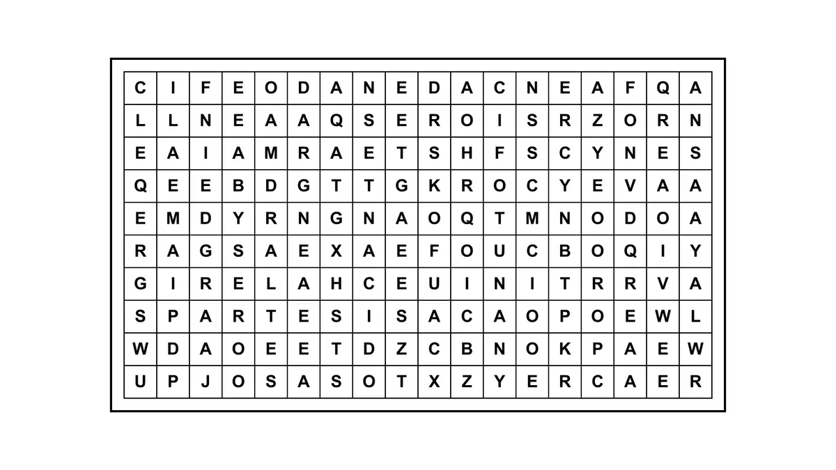 Encontrá la frase escondida en una sopa de letras de 10 filas por 18 columnas