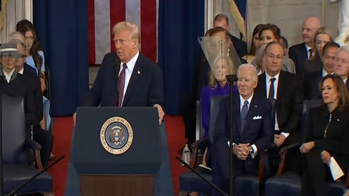 Donald Trump en su discurso con el que inaugura su nuevo período presidencial. (Foto: Captura de TV)