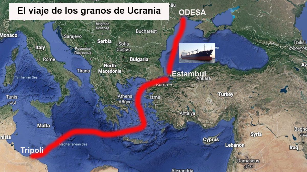 Los granos de Ucrania, camino a Trípoli, harán escala en Estambúl, Turquía.