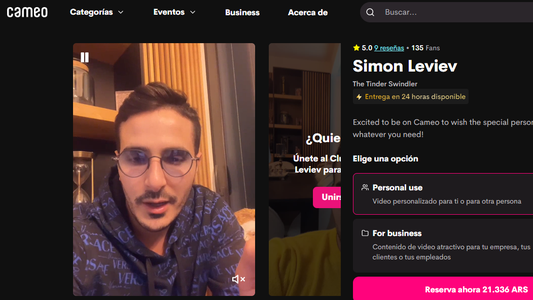 El estafador de Tinder vende videos con saludos personalizados