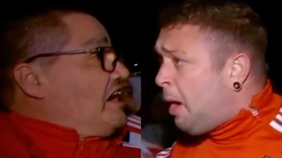 Los dos hinchas de River que terminaron casi cara a cara tras una discusión (Foto: captura de video).