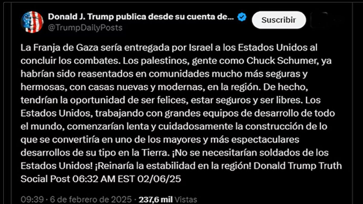 Trump insiste en que su plan para reconstruir Gaza es muy bueno. (Foto: Cuenta de Donald Trump)
