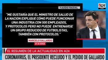 Resumen del día de A24: coronavirus, el presidente recluido y el pedido de Gallardo