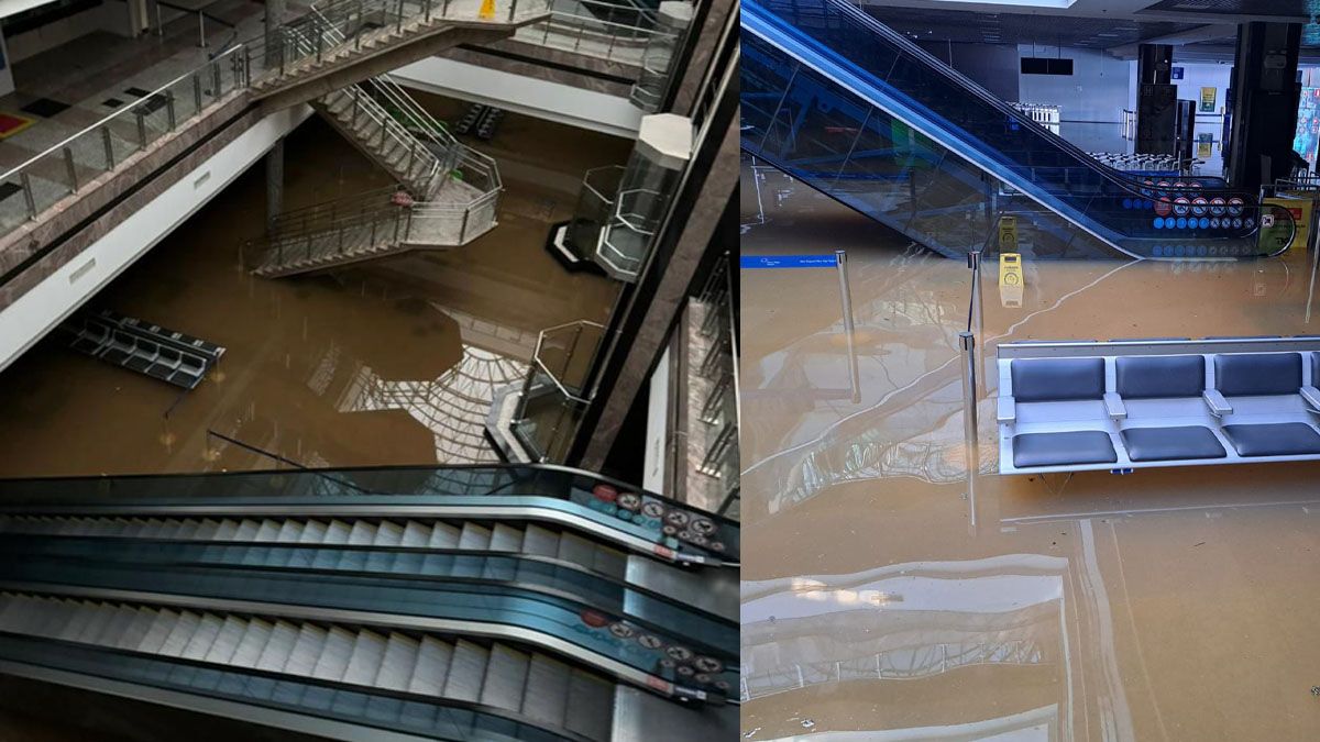 El interior del aeropuerto de Porto Alegre, totalmente inundado e inoperable (Foto: A24.com).