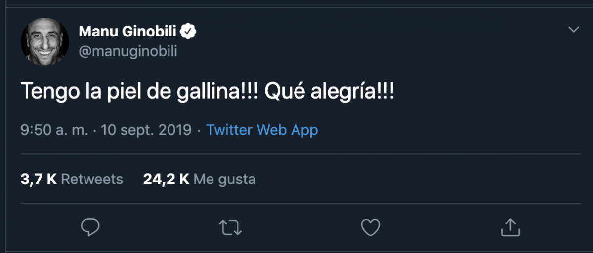 ¡Conmovedor!: Manu Ginóbili vivió desaforado en Twitter el triunfazo argentino ante Serbia