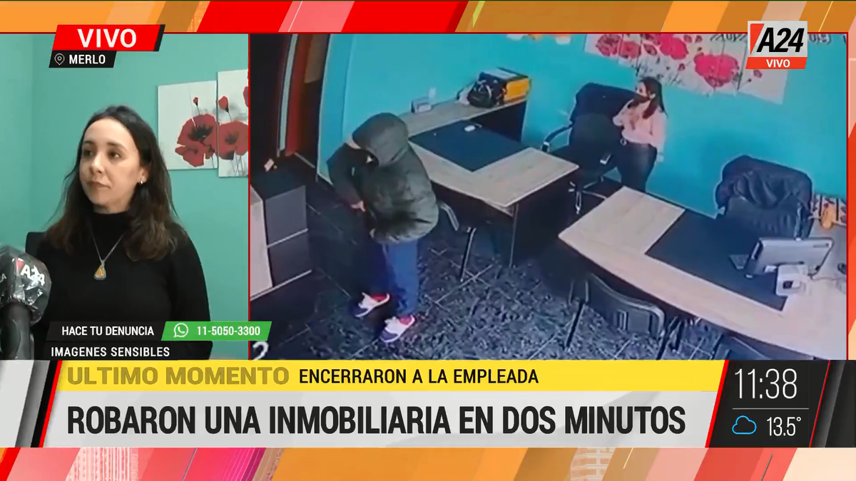 Merlo: violento robo en dos minutos en una inmobiliaria. (Captura de Tv)
