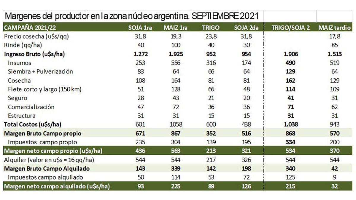 La soja y los insumos: a la hora del alquiler de campos, la oleaginosa cae ante otros cultivos competidores.