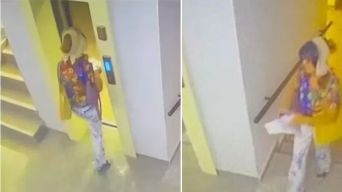 Olga llega a un edificio e ingresa a un ascensor para repartir el correo. Son las últimas imágenes con vida. (Foto: Gentileza Daily mail)