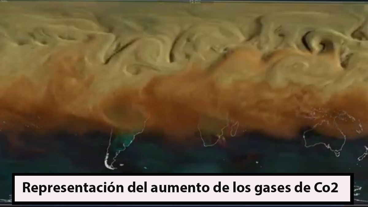Representaci&oacute;n del aumento de las emisiones de di&oacute;xido de carbono en todo el planeta (Foto: captura de TV).