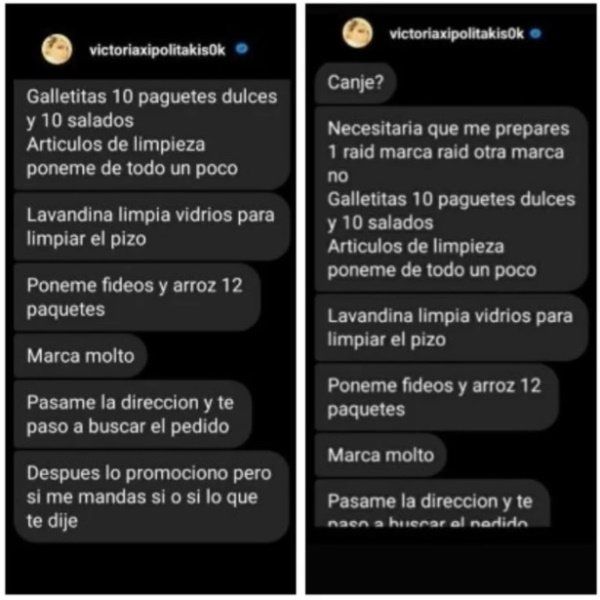 La lista del pedido de almacén que habría hecho Vicky Xipolitakis.