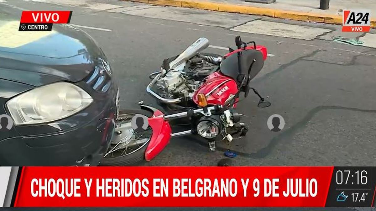 Choque múltiple en av 9 de Julio y Belgrano: 2 heridos. (Captura de Tv)