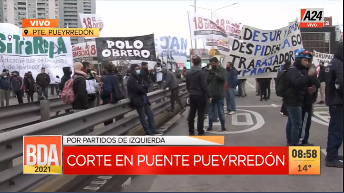 Puente Pueyrredón: sorpresivo corte de organizaciones sociales y partidos políticos de izquierda (Foto: captura de TV).