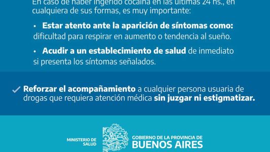 Emitieron una alerta epidemiológica en la Provincia de Buenos Aires por consumo de cocaína adulterada