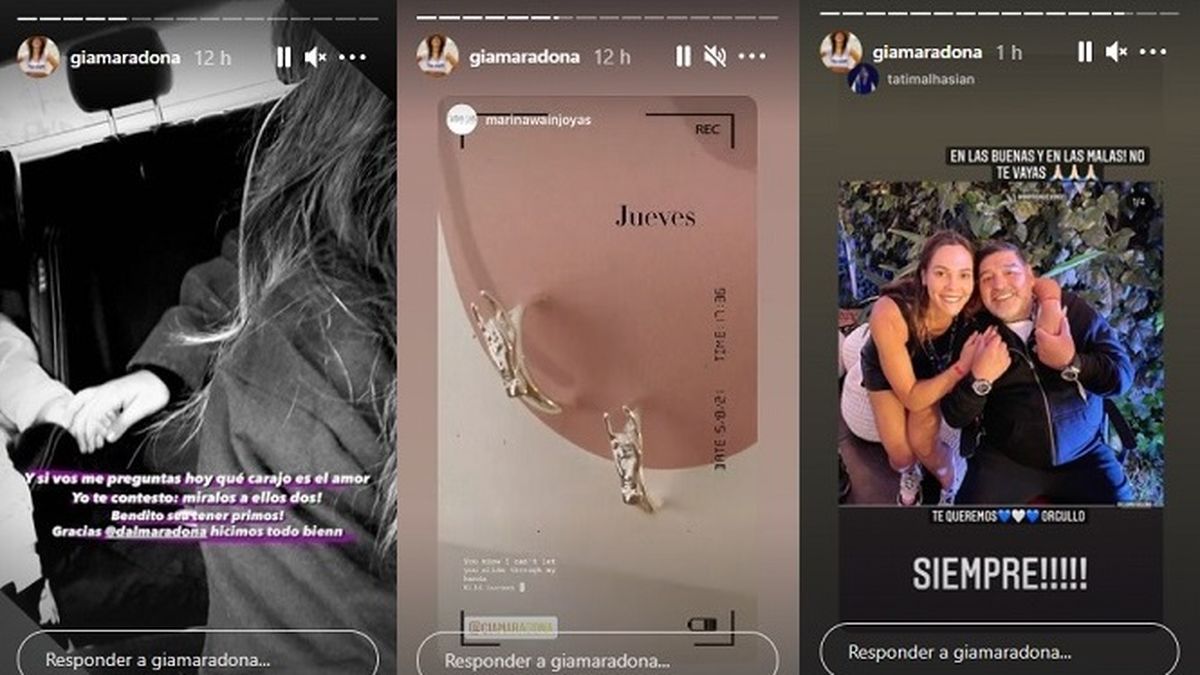 Algunos de los posteos de las últimas 24 horas de Gianinna Maradona en sus historias de Instagram, en la que no hay ninguna referencia a su pareja Daniel Osvaldo. 