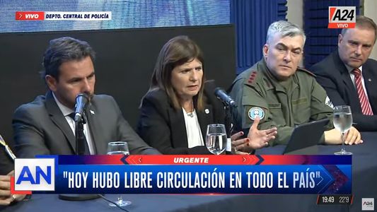 Patricia Bullrich dijo que el protocolo garantizó la libre circulación en todo el país y que no hubo heridos