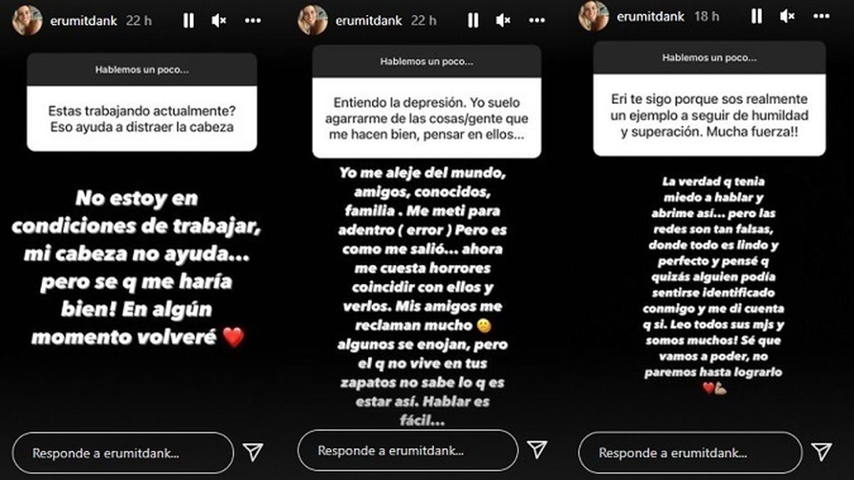 Érika Mitdank contó en las redes que atraviesa una profunda depresión. 