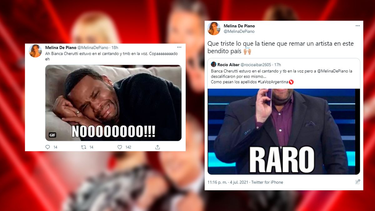 El tuit de Melina de Piano tras la actuaci&oacute;n de Bianca Cherutti en La Voz Argentina.