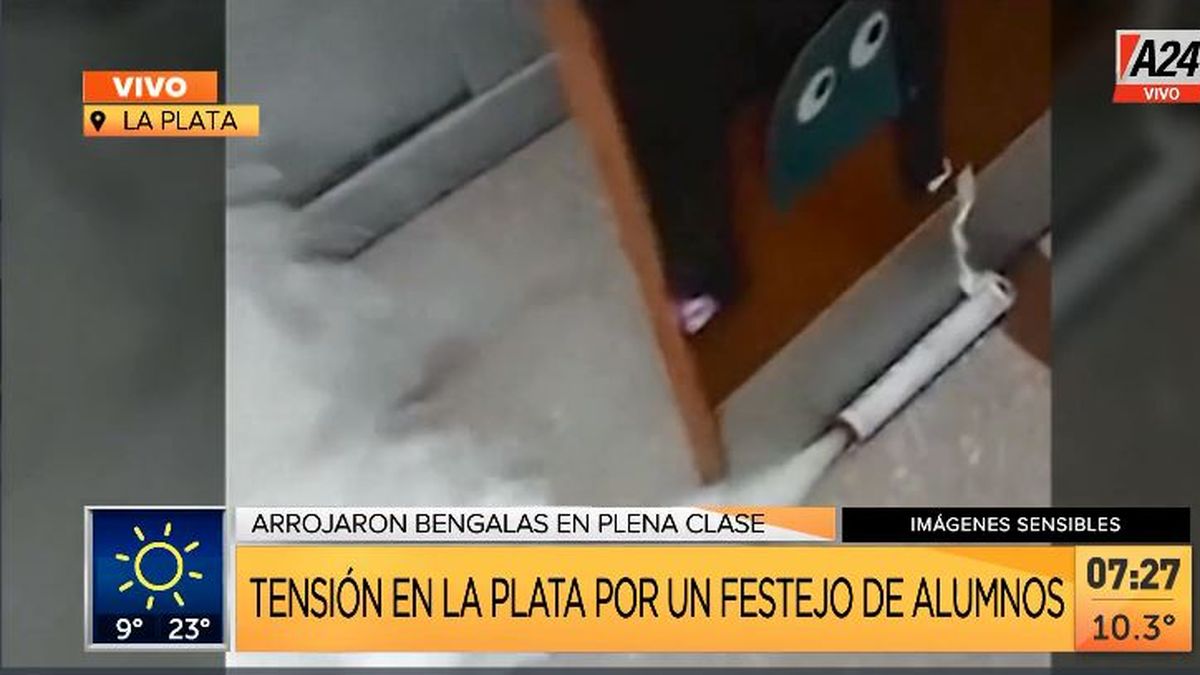 La Plata: festejo con bengalas en un colegio que terminó mal. (Captura de Tv)