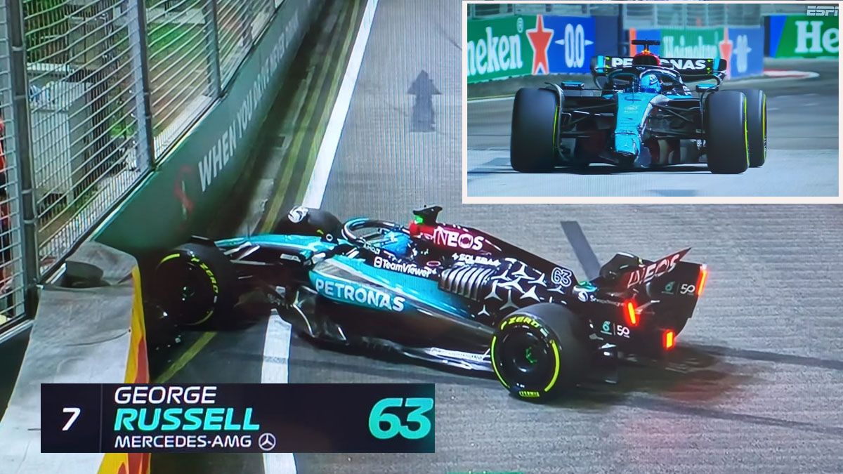 En el final de la tanda 2, Russell golpe&oacute; el Mercedes contra el muro al seguir de largo en una curva de Singapur. (Foto: Captura de TV)