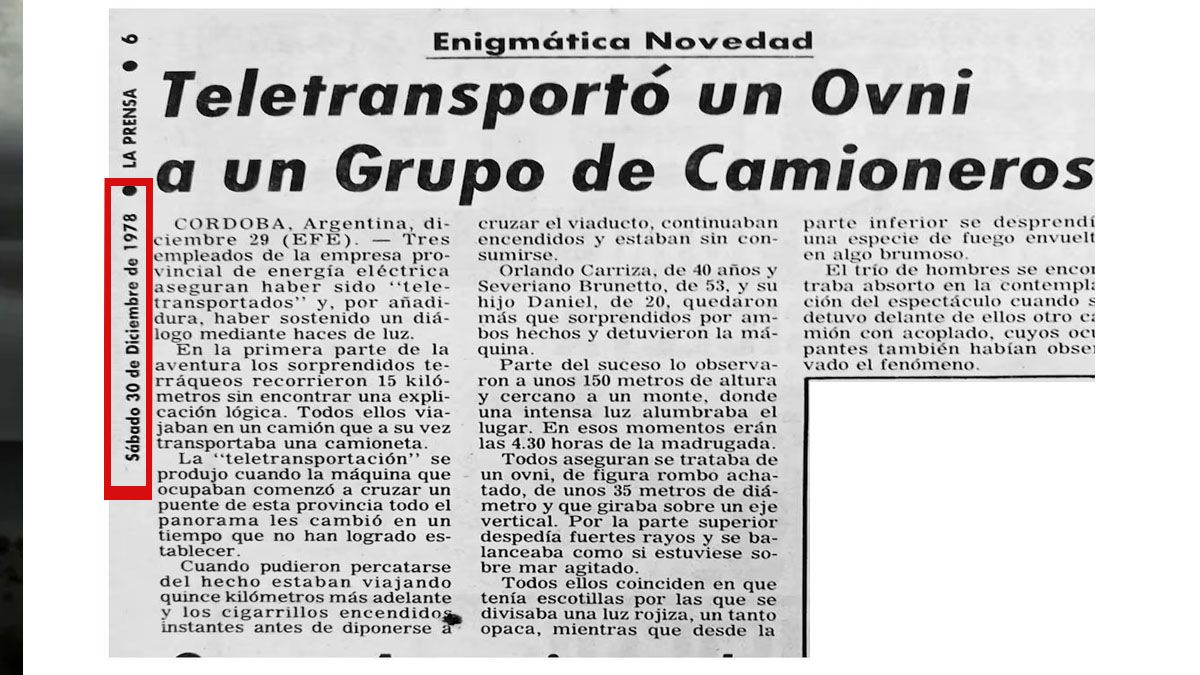 La extra&ntilde;a presencia se denunci&oacute; en un art&iacute;culo de 1978, pero todo qued&oacute; en secreto hasta hoy. (foto: Gentileza La Voz)
