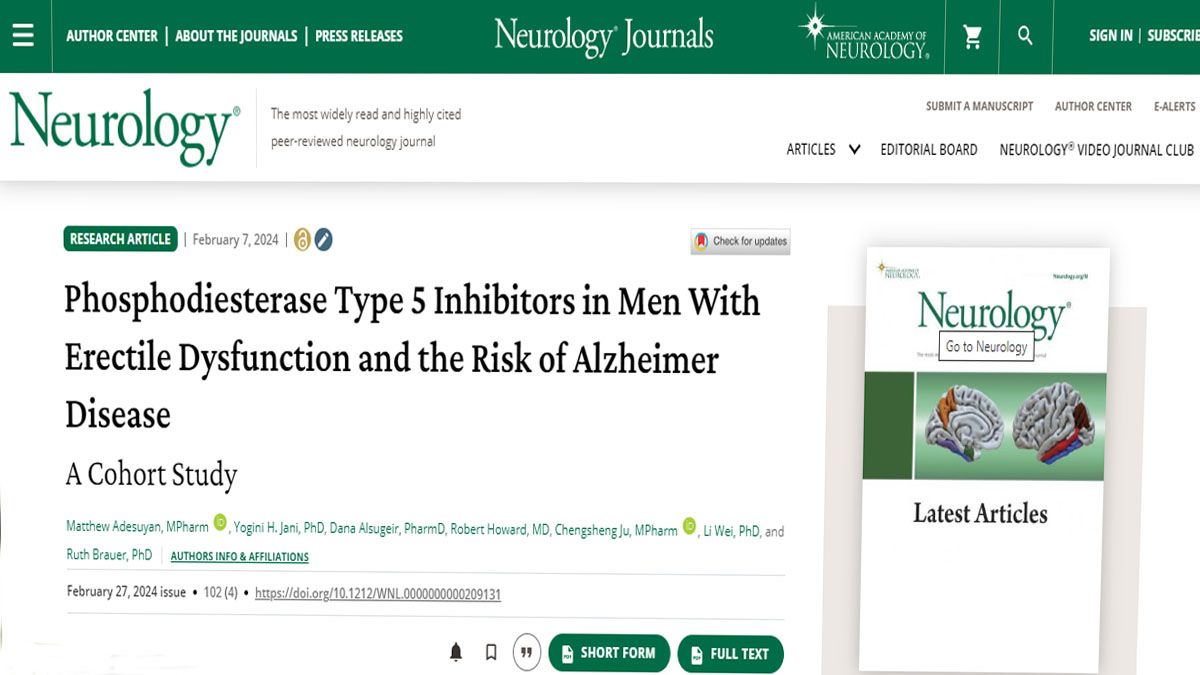 El trabajo que presenta una relación entre el sildenafil y el retraso de la aparición de Alzheimer (Foto: Neurology). El trabajo que presenta una relación entre el sildenafil y el retraso de la aparición de Alzheimer (Foto: Neurology).