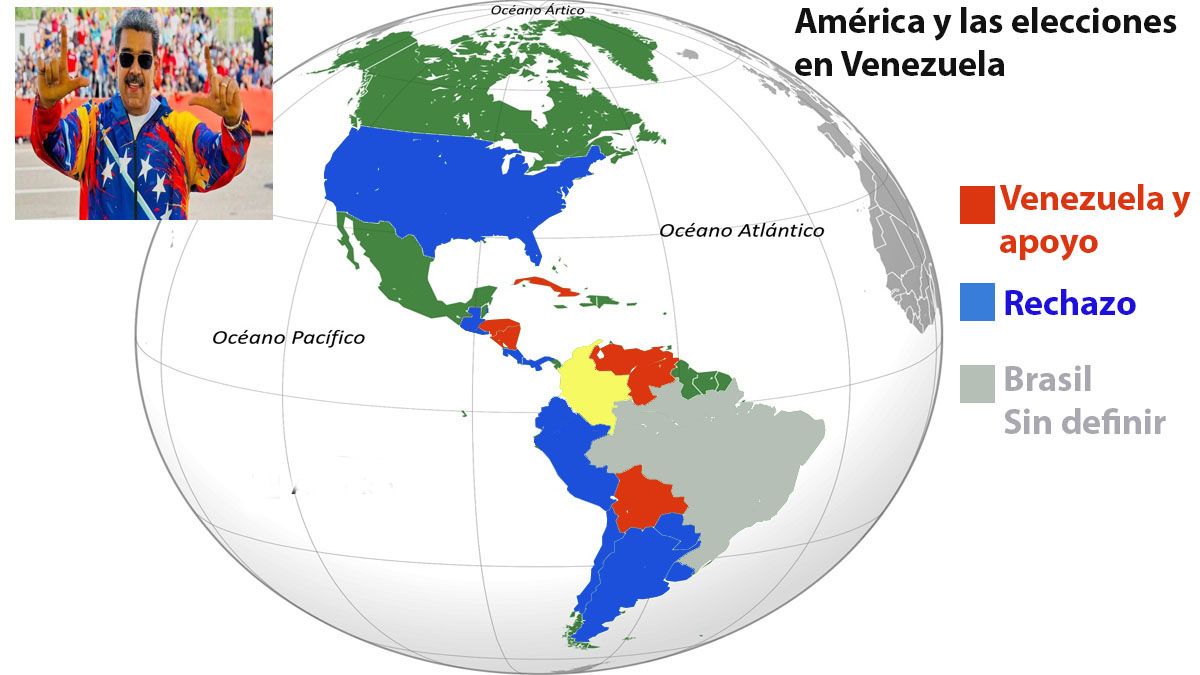 El mapa americano se est&aacute; dividiendo seg&uacute;n se reconozca o rechace la victoria que se adjudica Maduro en Venezuela.&nbsp; (Foto: A24.com)