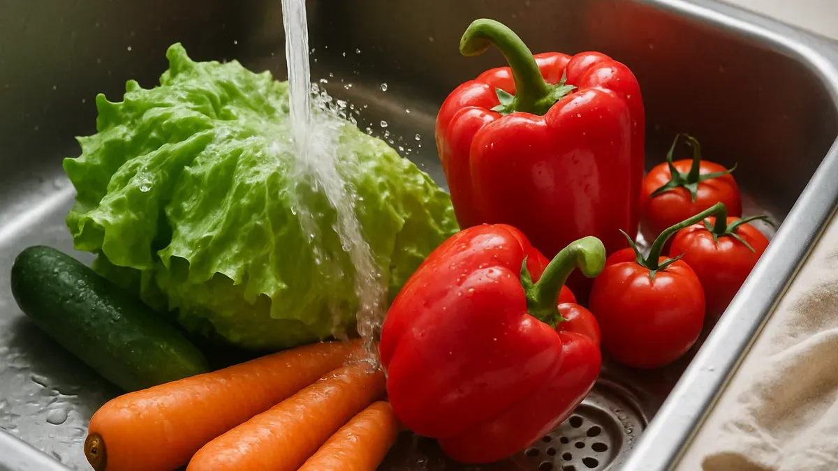 La forma correcta de lavar verduras: agua
