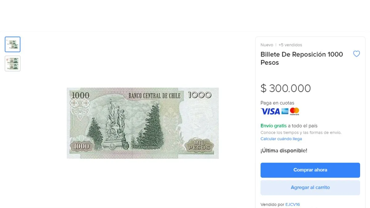 Retribuyen 300 mil pesos al sacralizado due&ntilde;o este billete de 1000 pesos chilenos