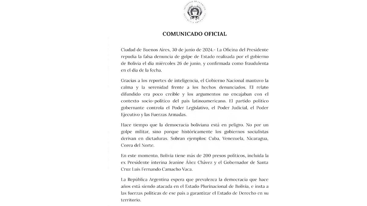 La oficina del presidente Milei calificó 