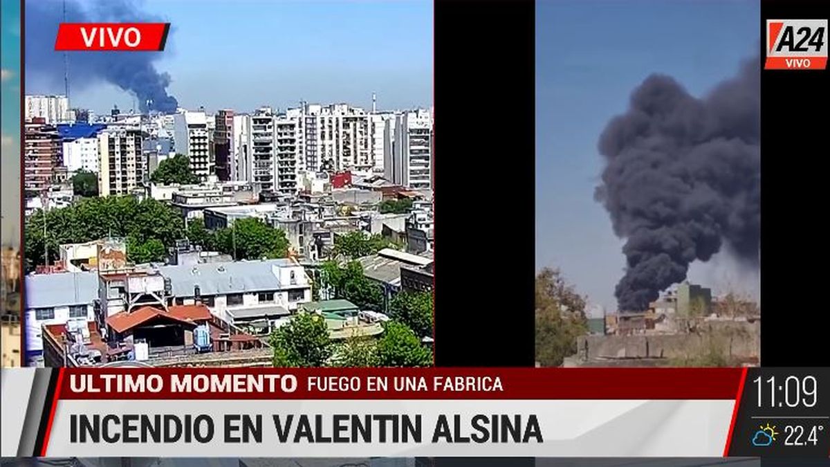 Valentín Alsina: voraz incendio en una fábrica de pinturas. (Captura de Tv)