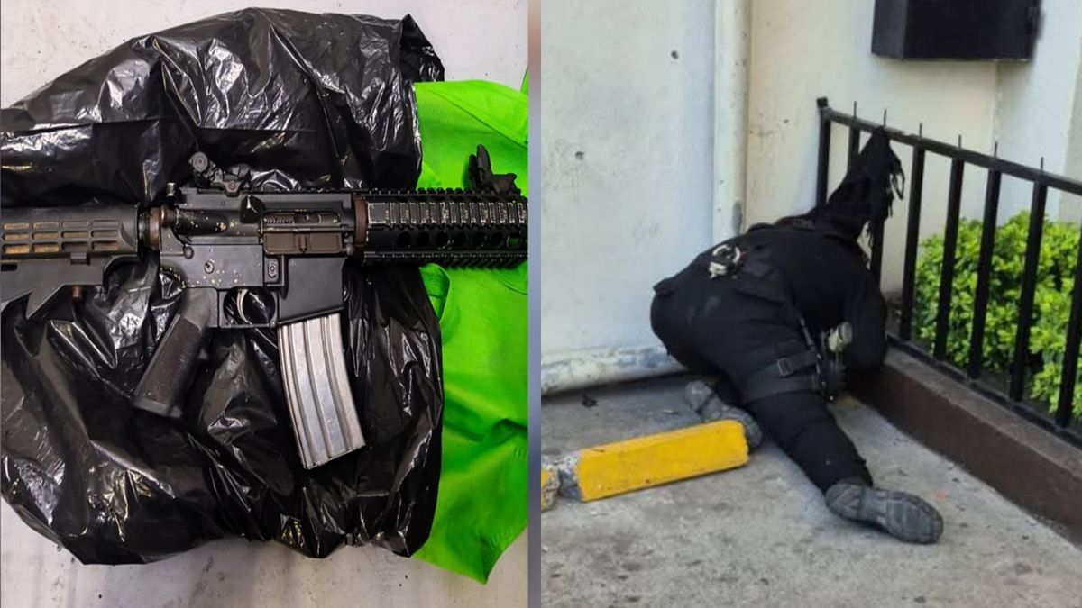 Las armas incautadas a los criminales y una de las mujeres policías asesinadas en Guatemala. (Fotos: 