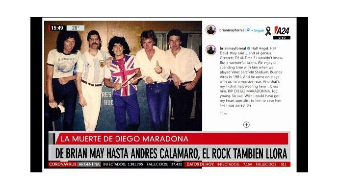 Brian May, emblema del rock, se despidió de Diego Maradona en las redes